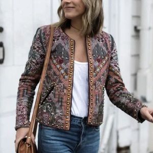 Anthropologie Hemant & Nandita Quilted Studded Jacket Floral Sz Small